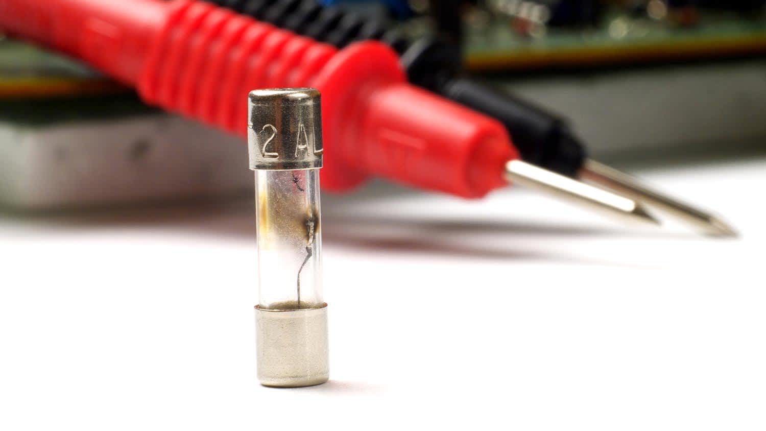 Close-up of a blown fuse