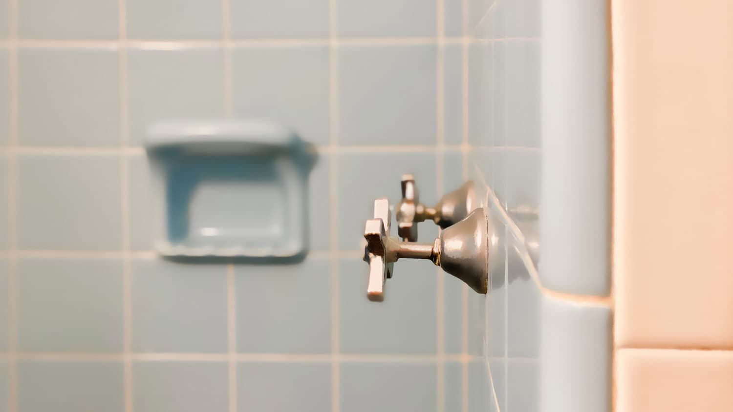 Close-up of silver shower fixtures