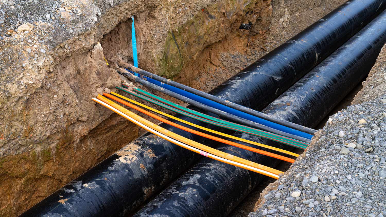 Electric cables underground in yard