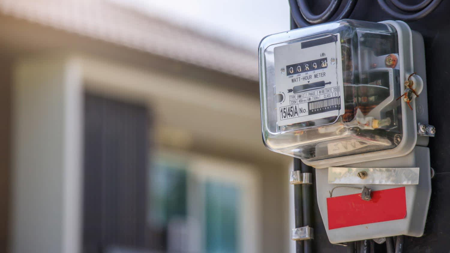 Close-up of an electric power box meter