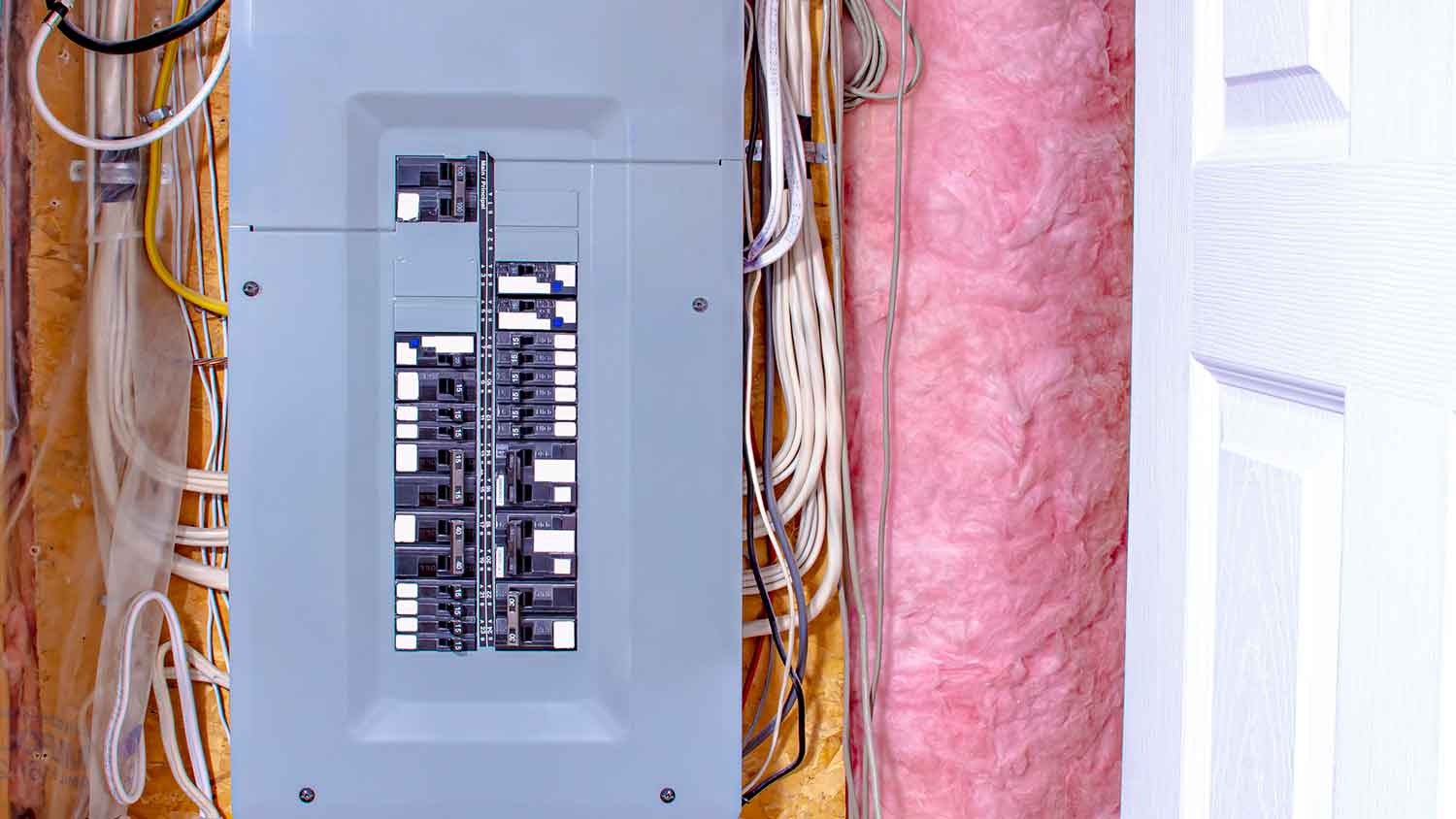 Electrical circuit breaker panel in utility room