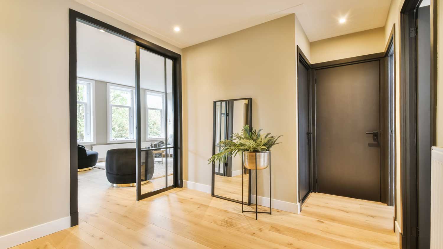 House interior with black trim around the doors