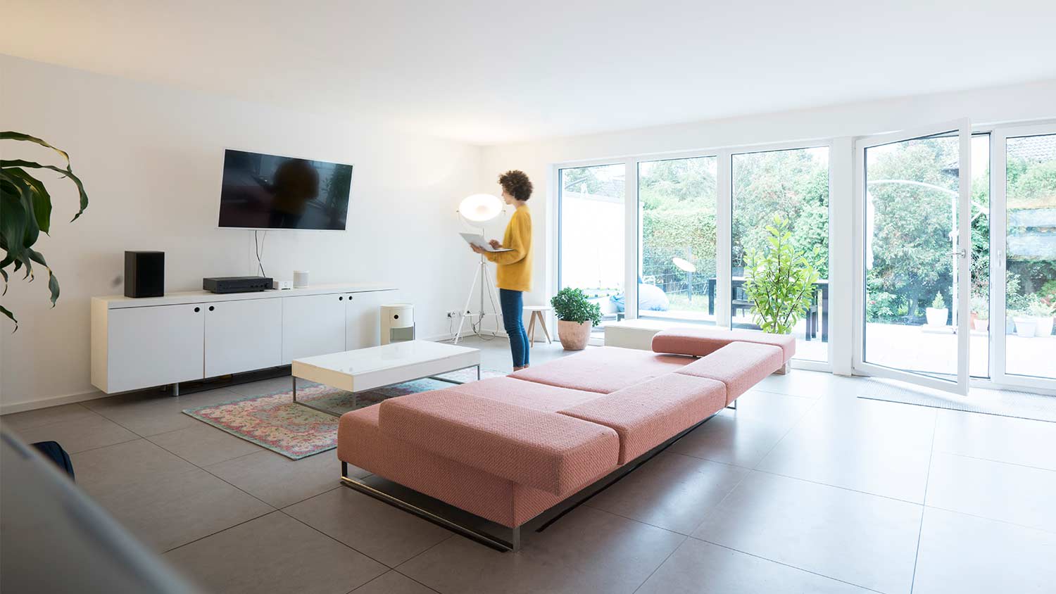 woman in spacious living room