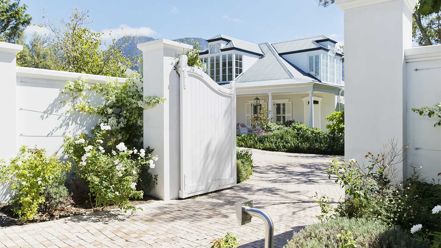 Driveway with open automatic gate