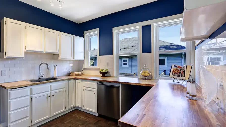 Dark Navy and White Kitchen