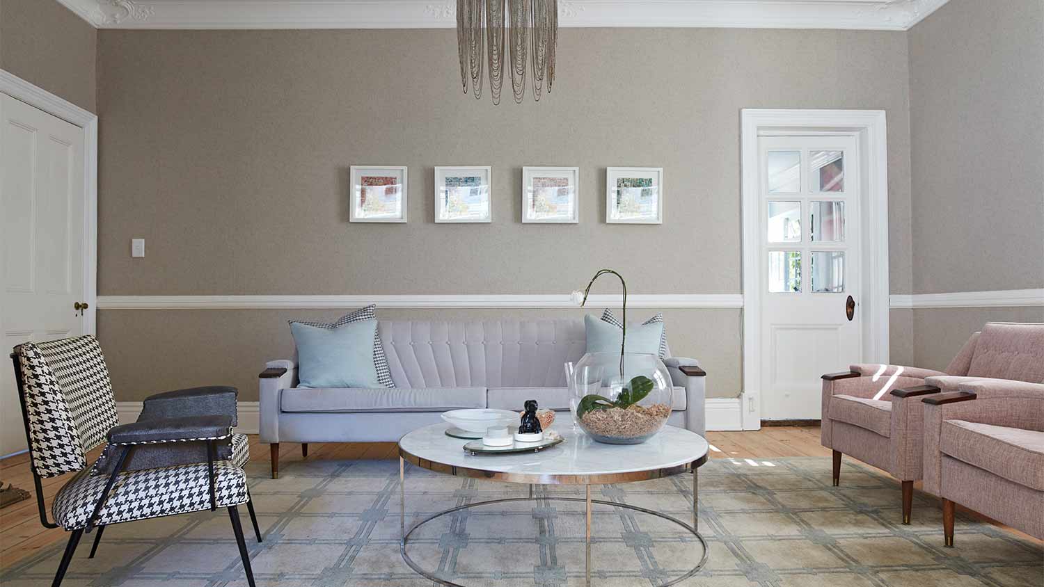 interior living room decor with white trim wall