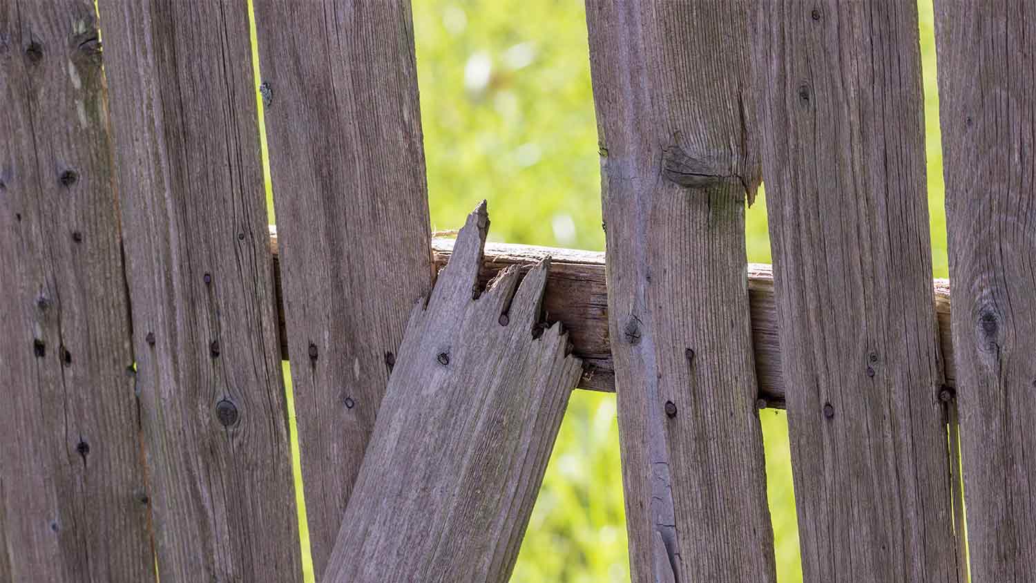 broken rustic wooden fence