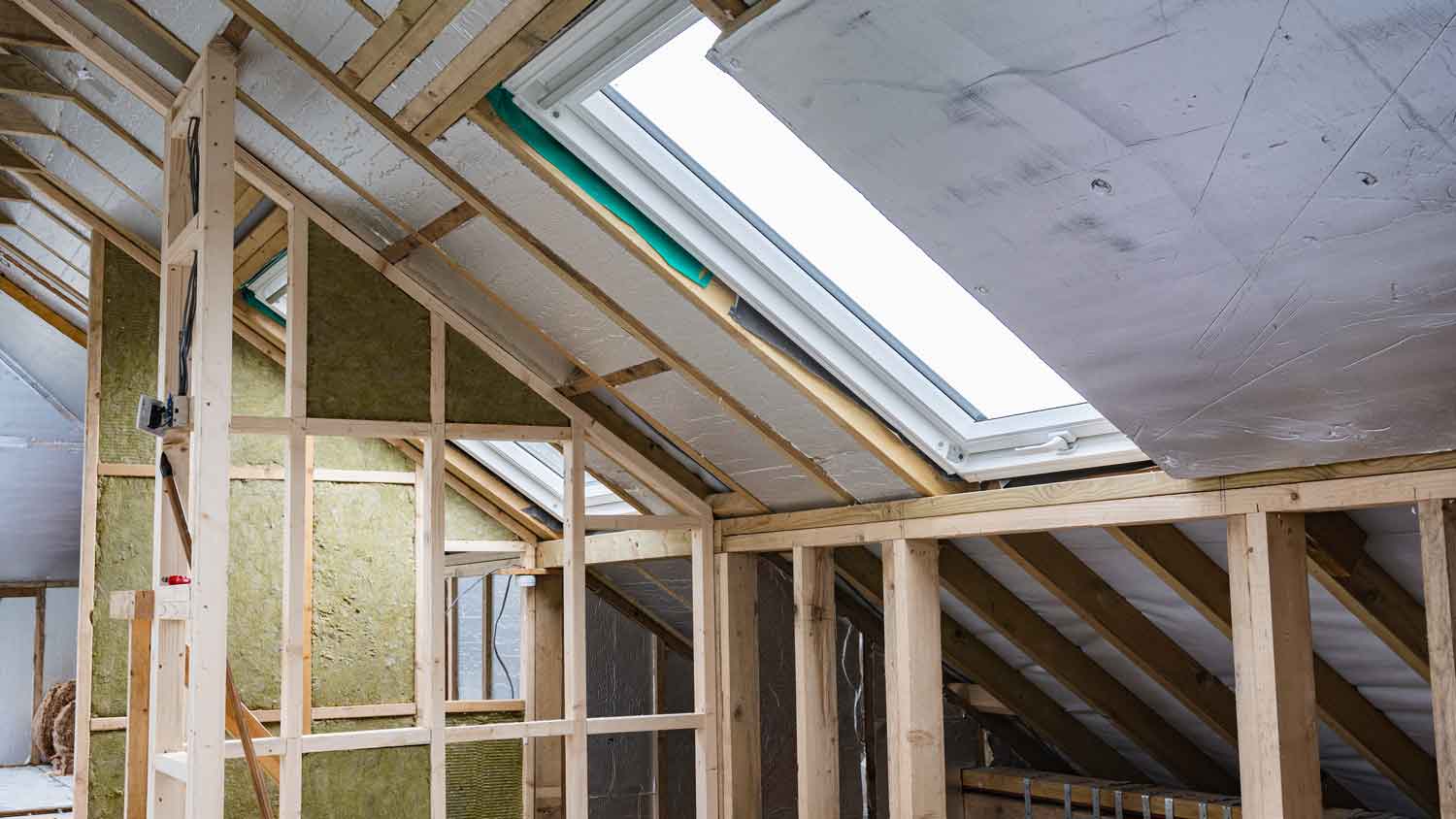 A loft getting converted with roof windows