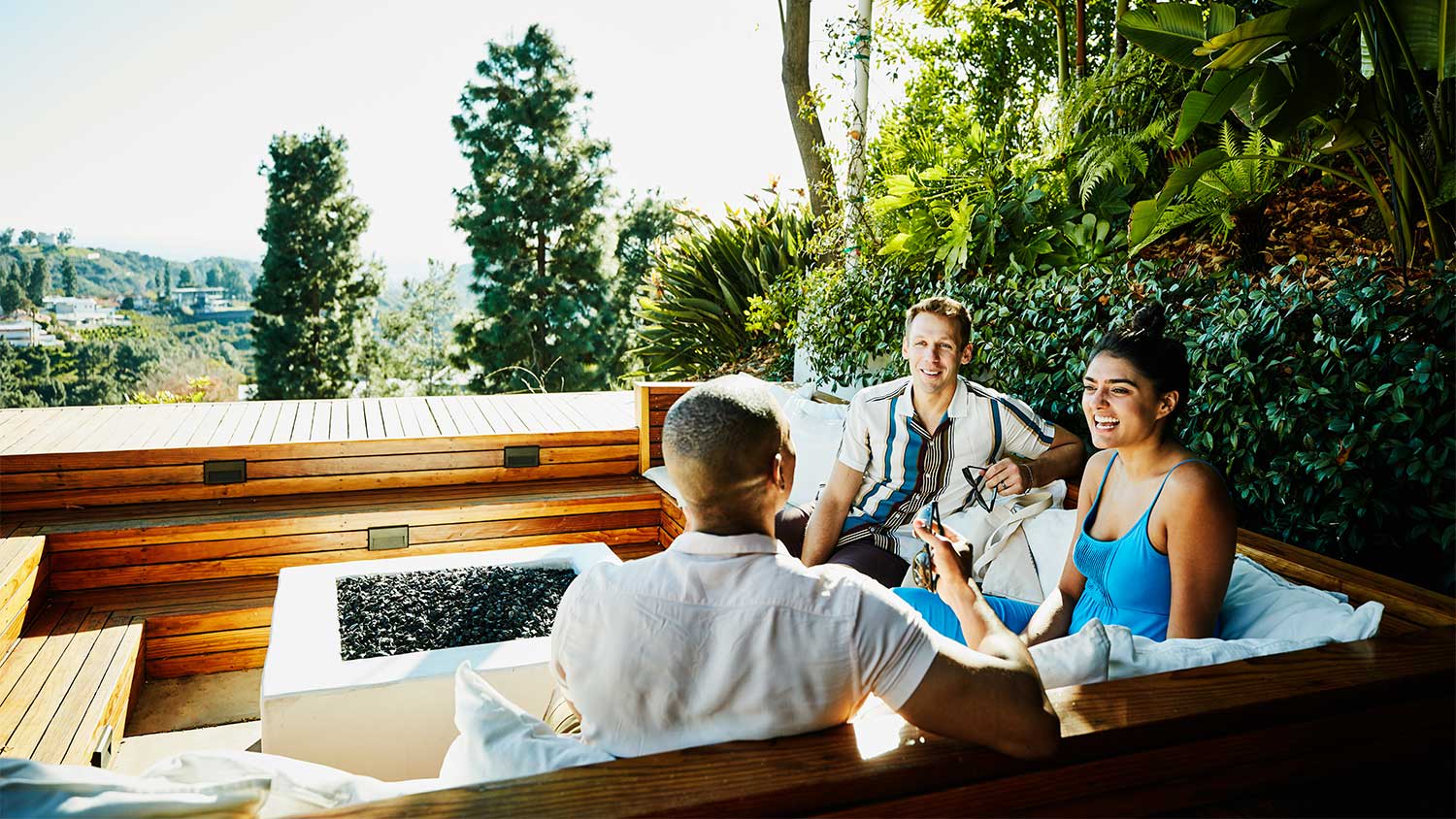 Friends on backyard deck