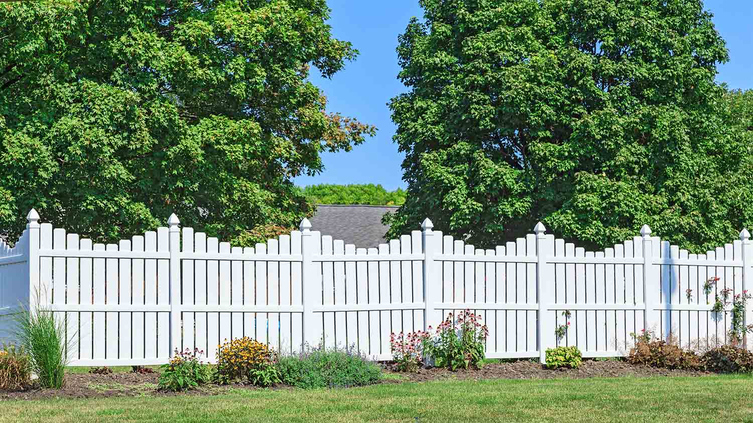 white vinyl fence in backyard