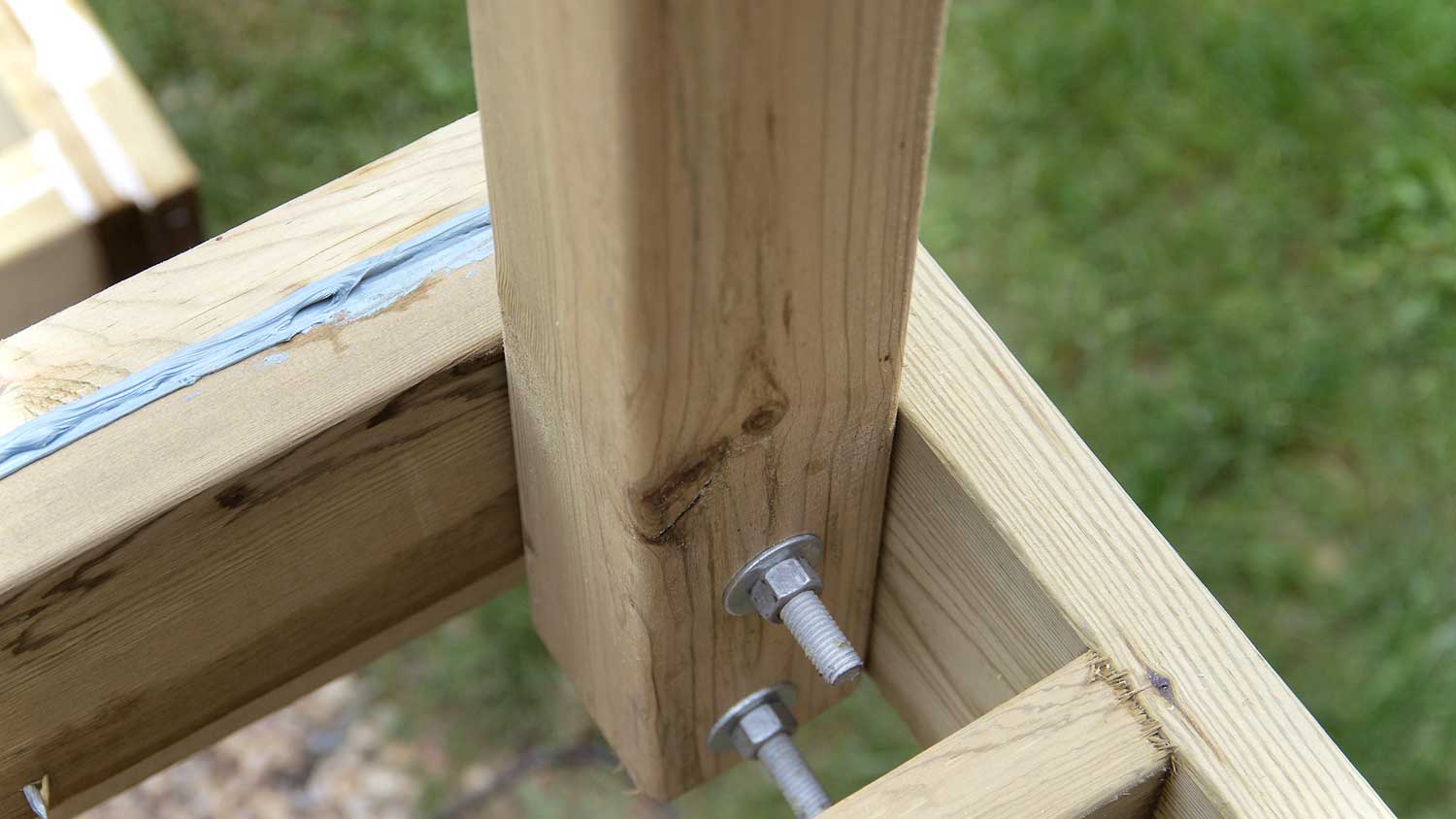 Close up of a deck end joist