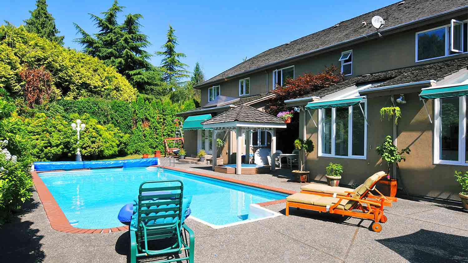 backyard with large in ground pool