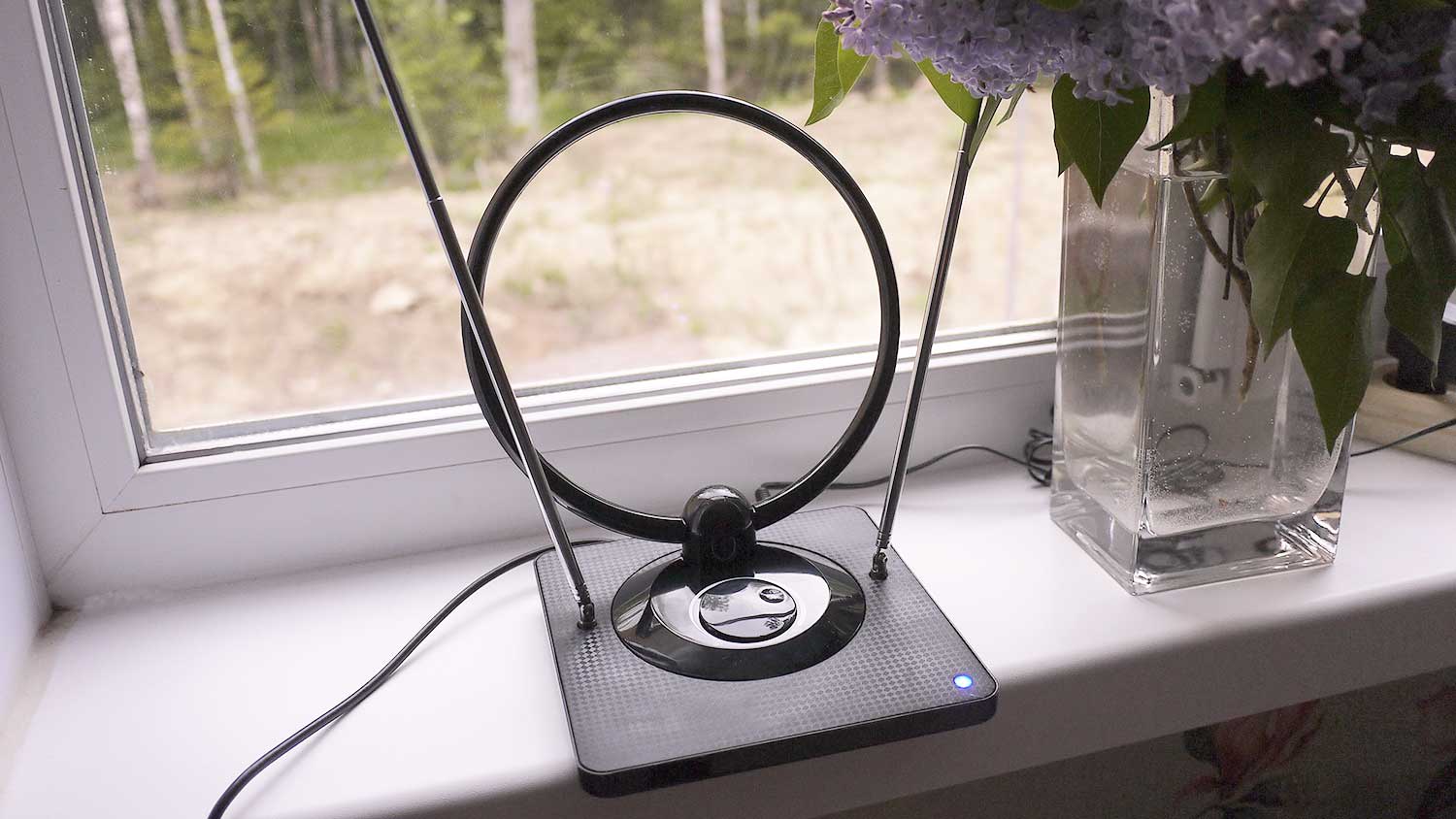 Indoor tv antenna placed by the window