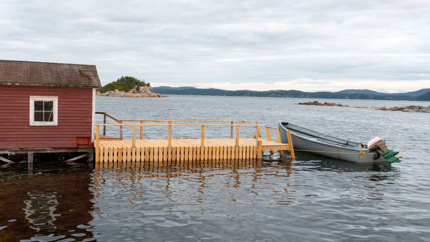 A newly built wooden floating dock