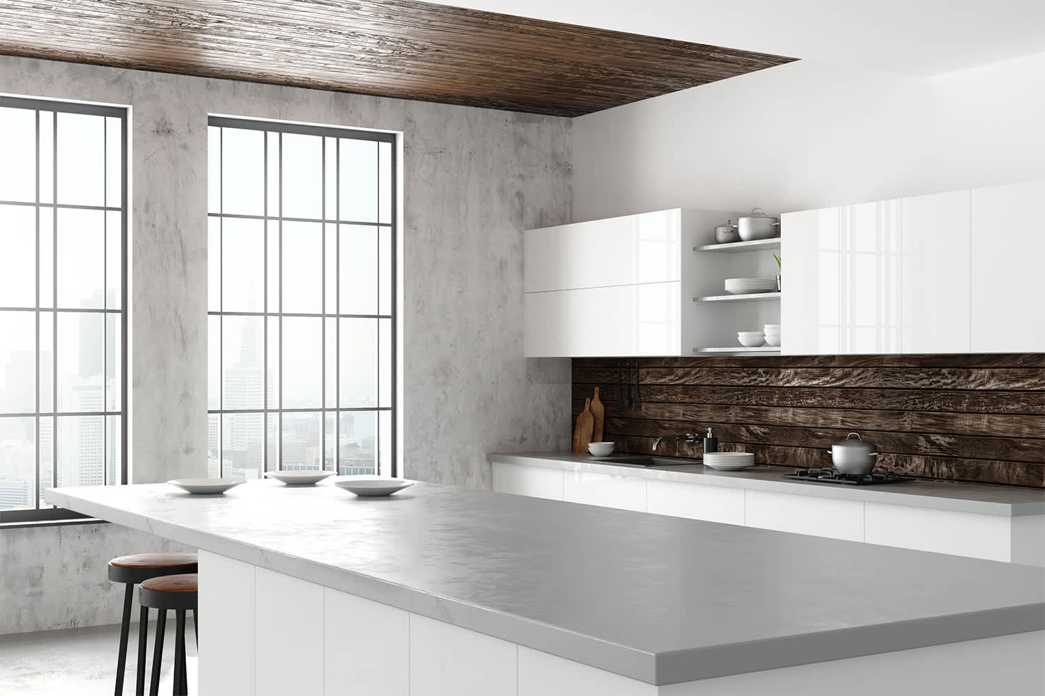 Modern kitchen with concrete countertop