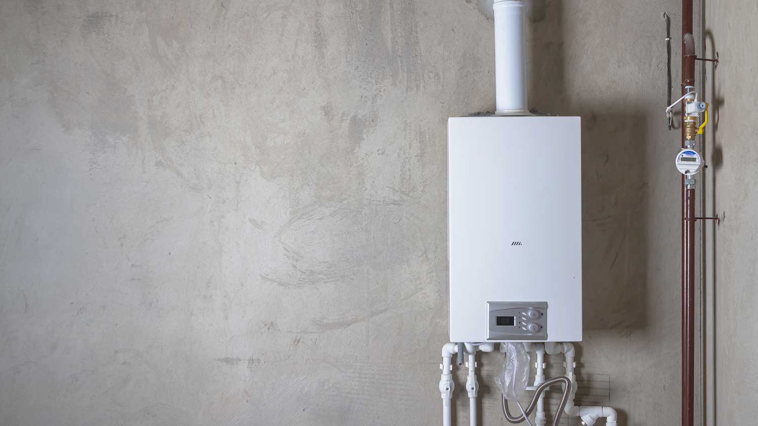 Double circuit gas water heater in boiler room