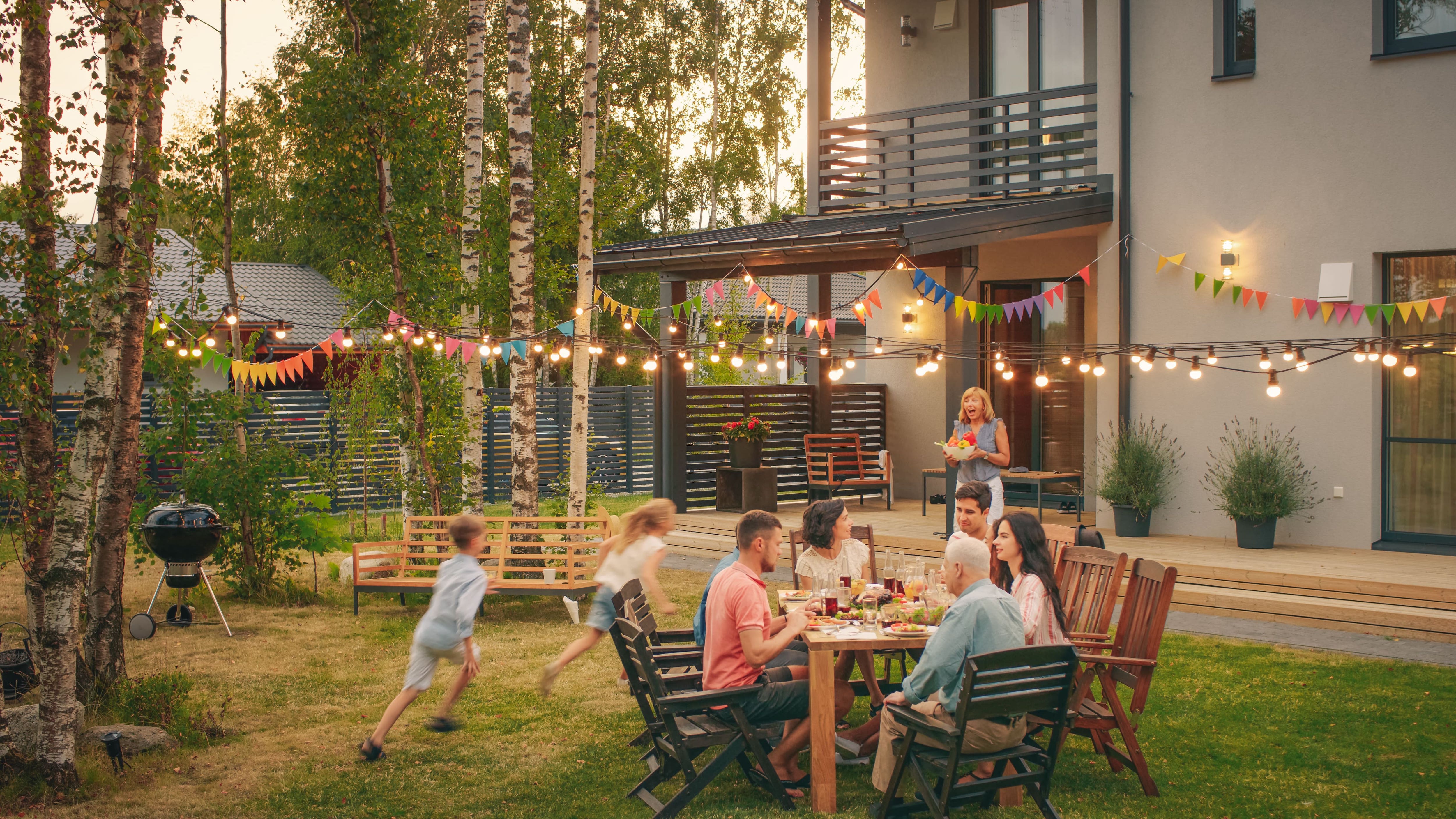 Family spending time together in backyard
