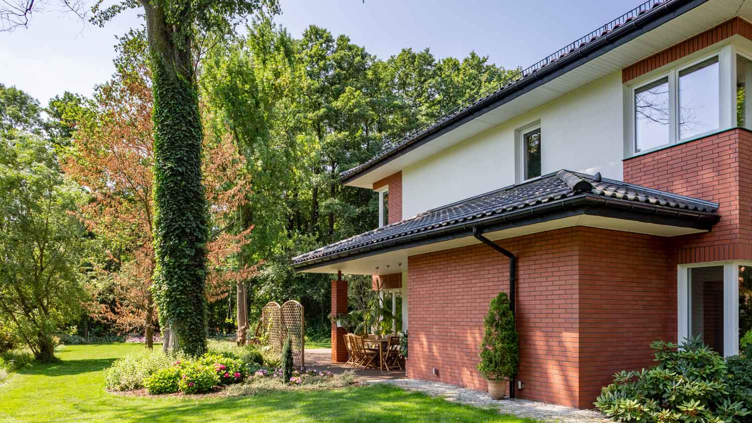 A house with a red brick wall