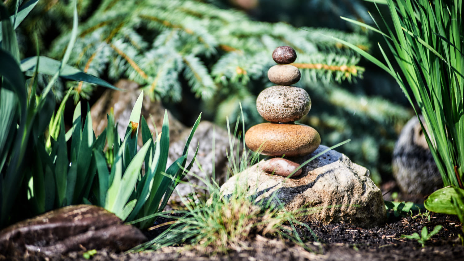 stacked pebbles in landscaping