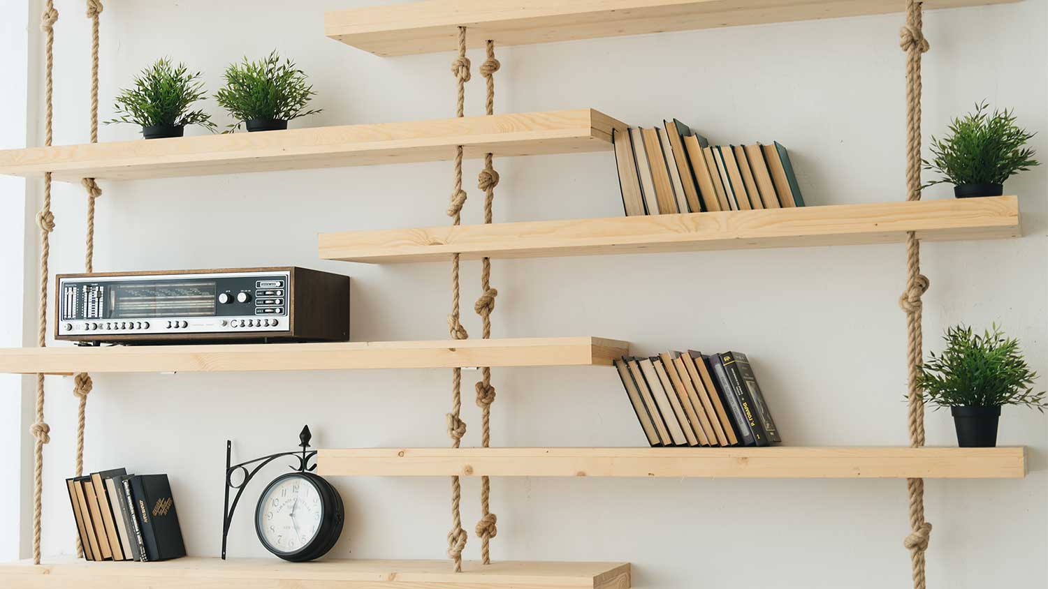 diy book shelf with rope
