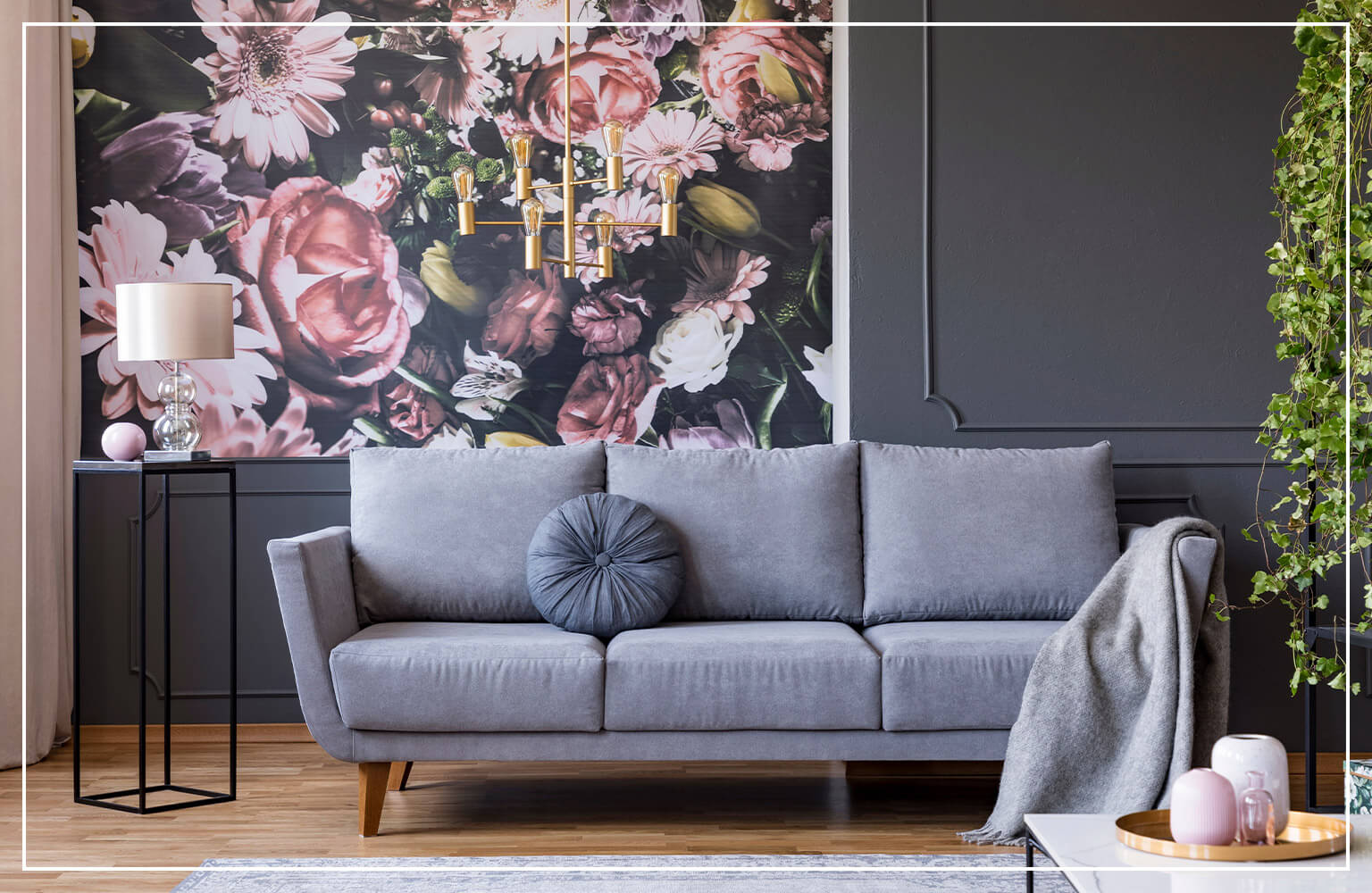 floral wallpaper accent wall
