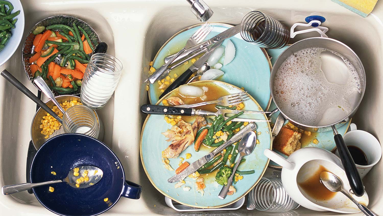 Dirty dishes in kitchen sink