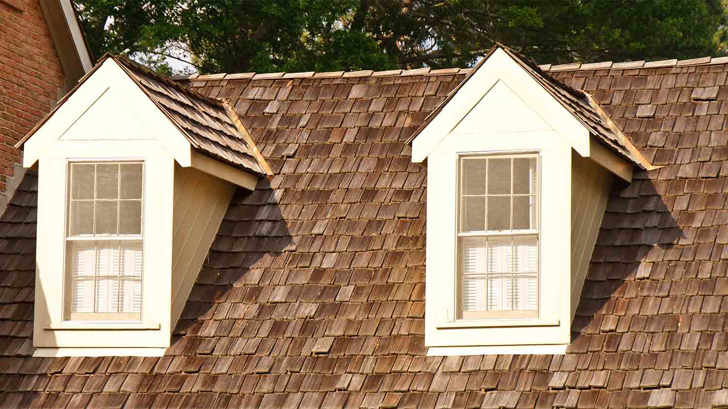 windows and roof with wood shakes