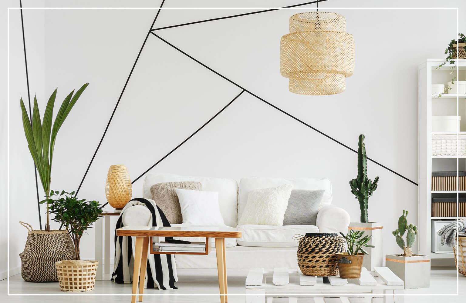 geometric black lines on white wall