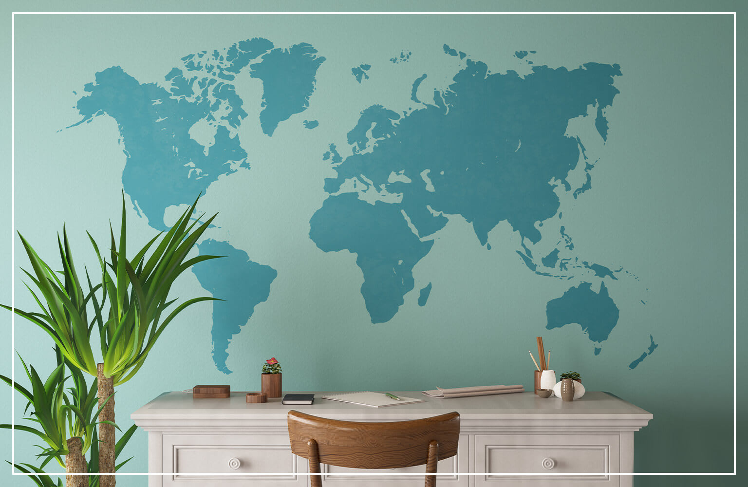 world map mural accent wall
