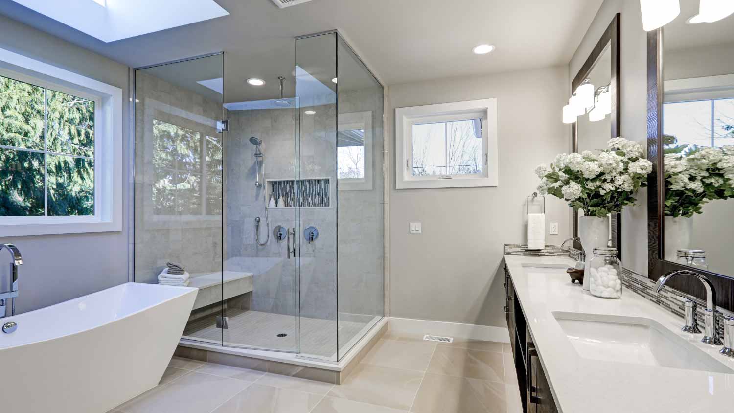 Bathroom in gray tones with heated floors