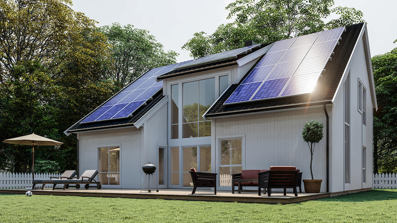 white home with solar panel on roof