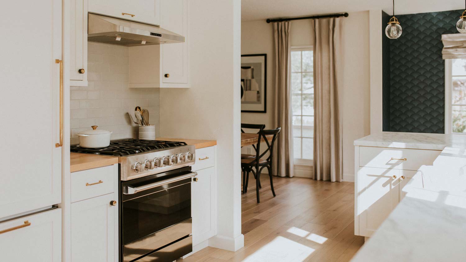 : White cabinets in a bright kitchen