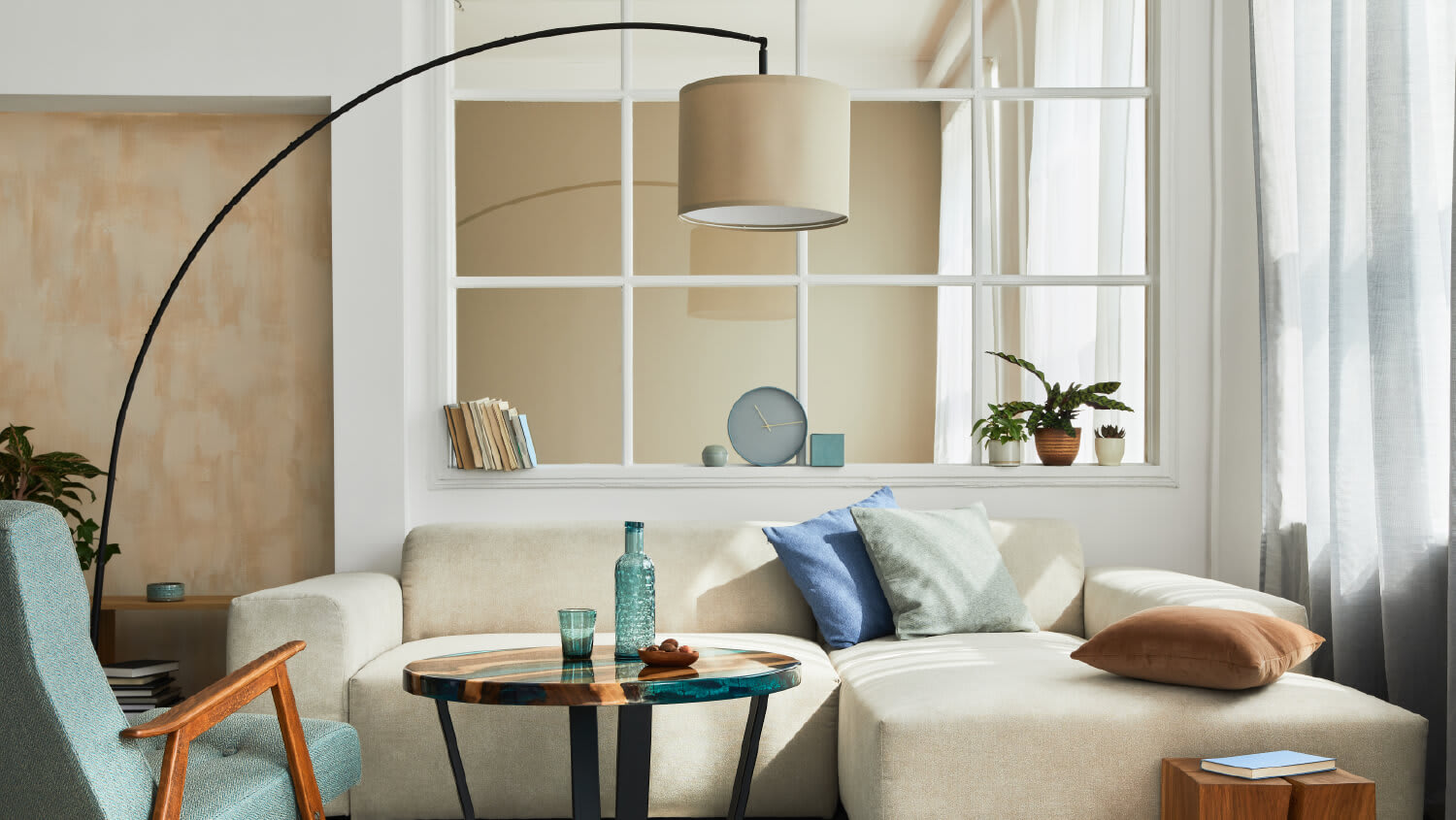 Retro lamp in stylish living room interior
