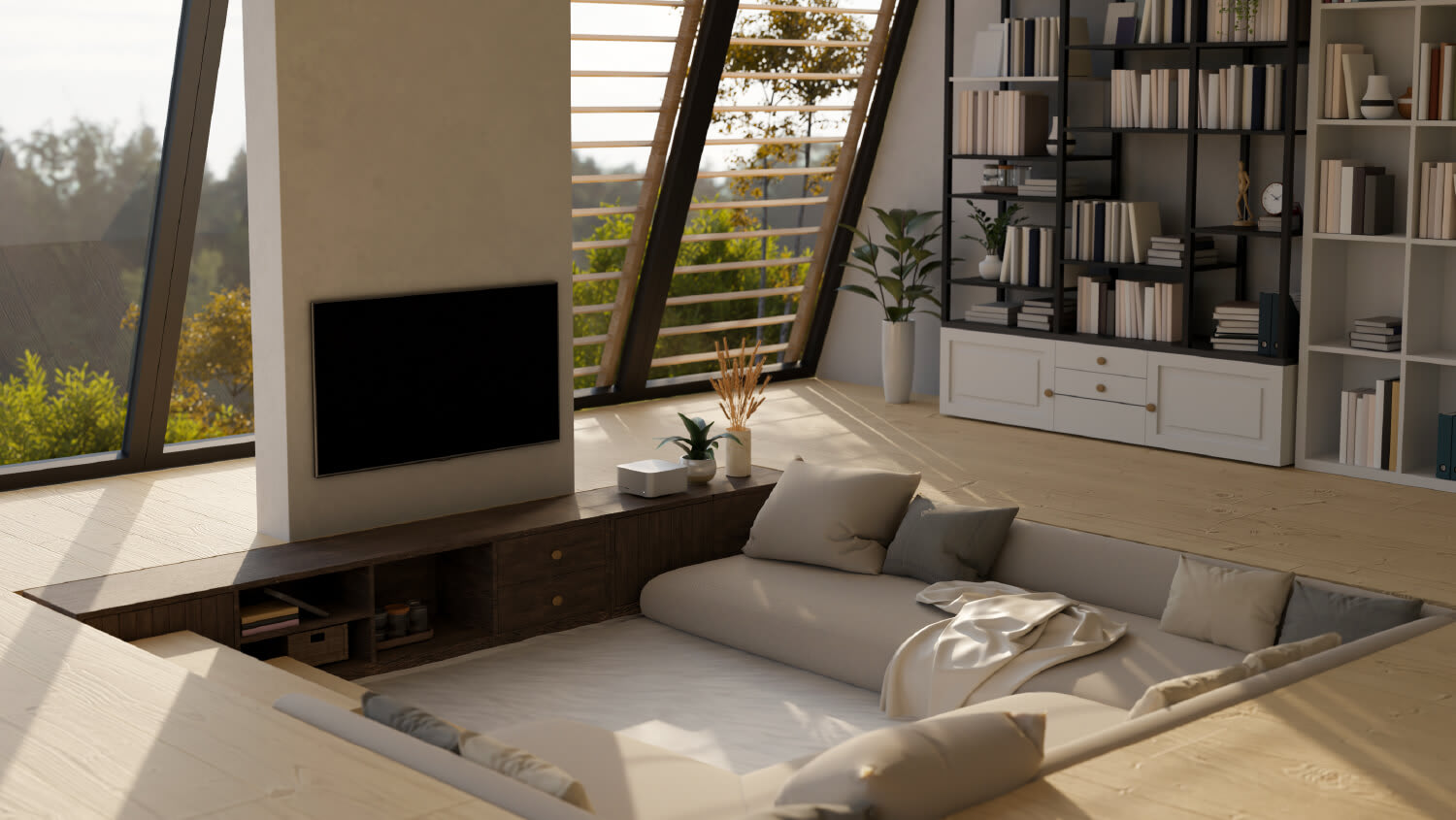Modern sunken living room interior