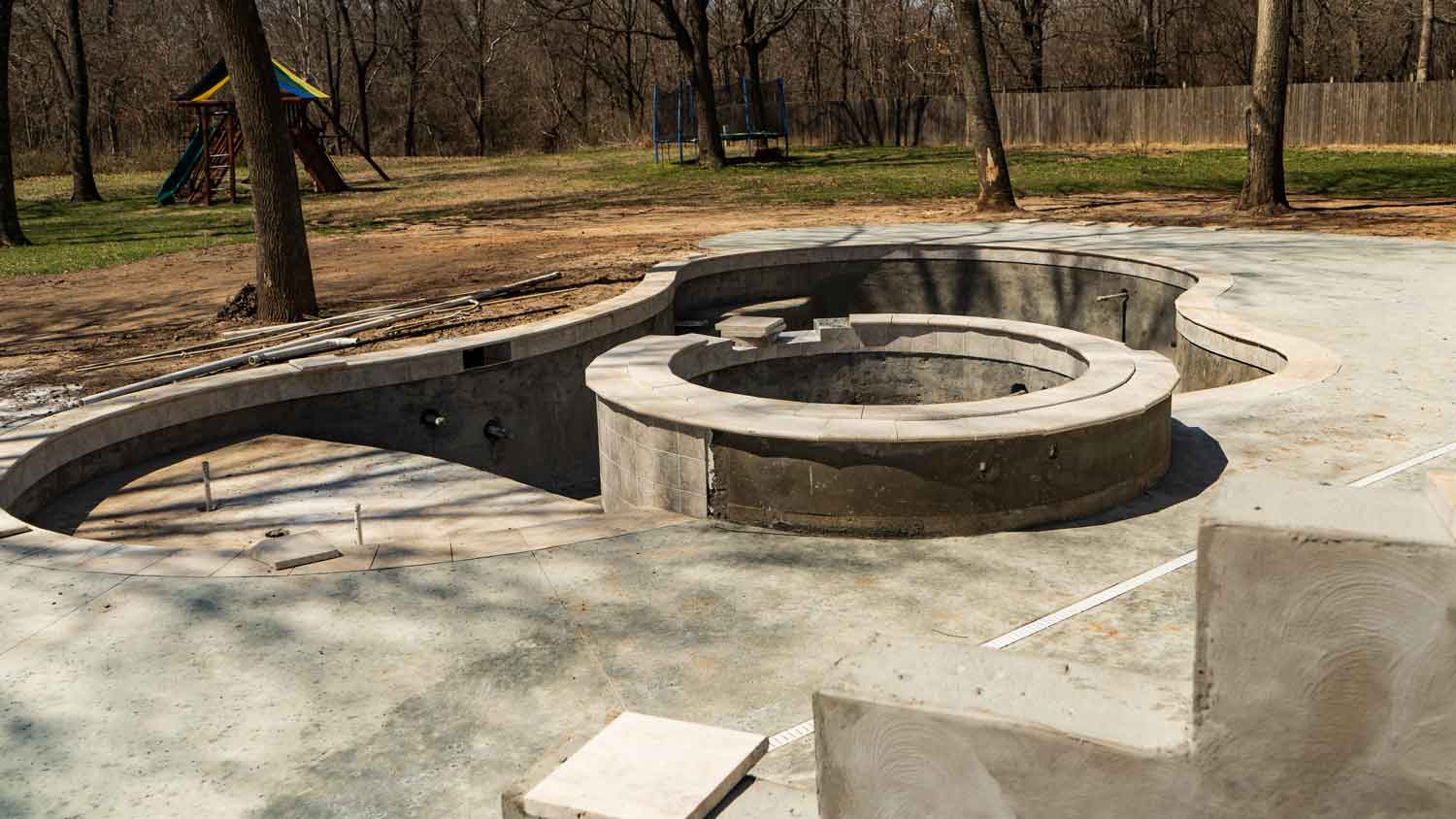 An under construction gunite pool