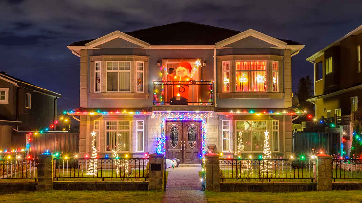 house decorated with led christmas lights