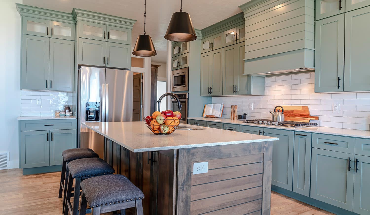 Kitchen painted pretty green-blue