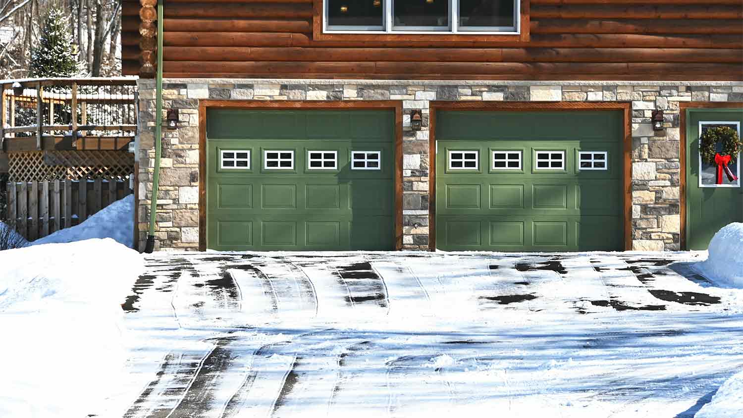 A view of green garage doors