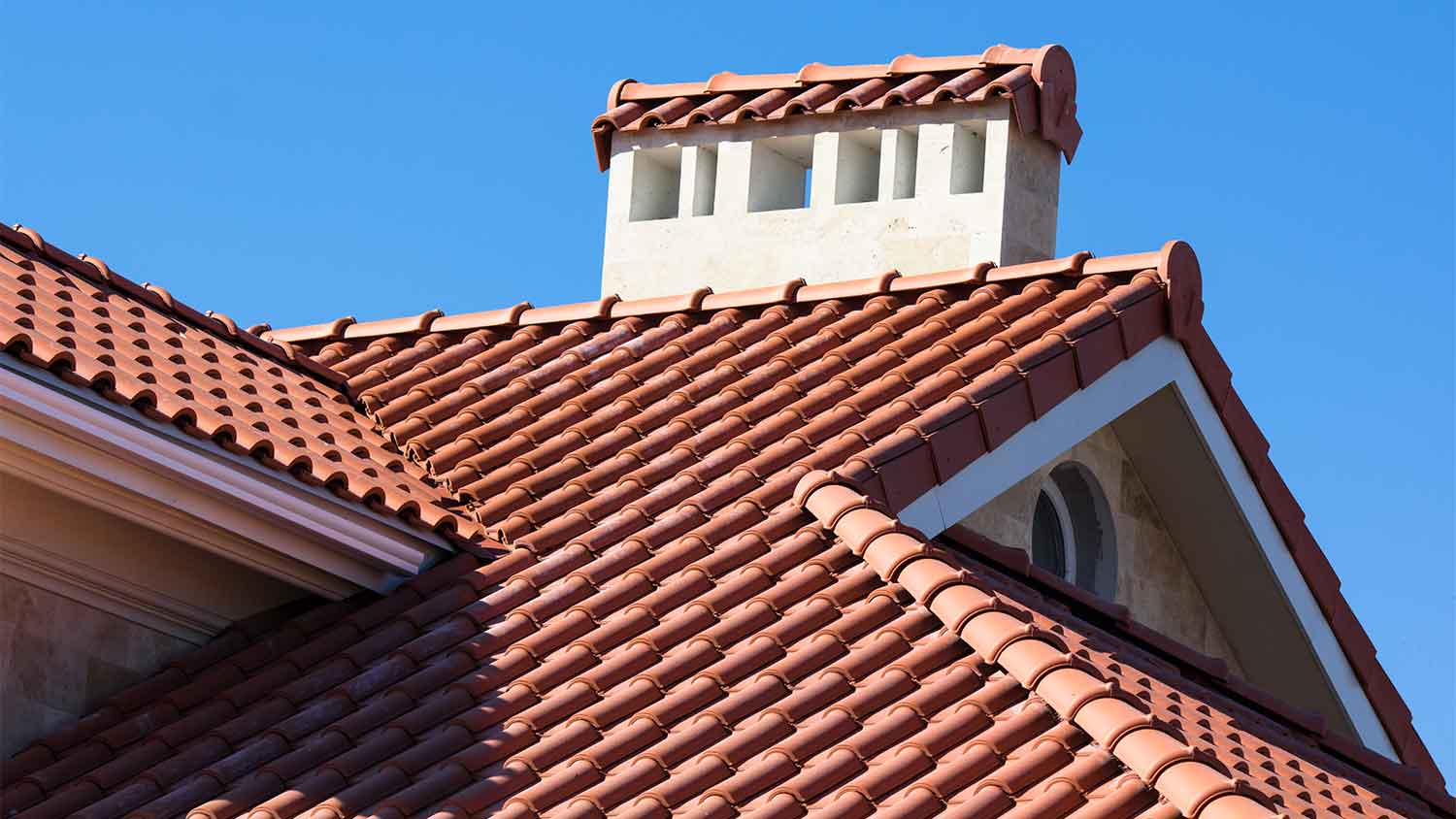 A view of a clay tile roof