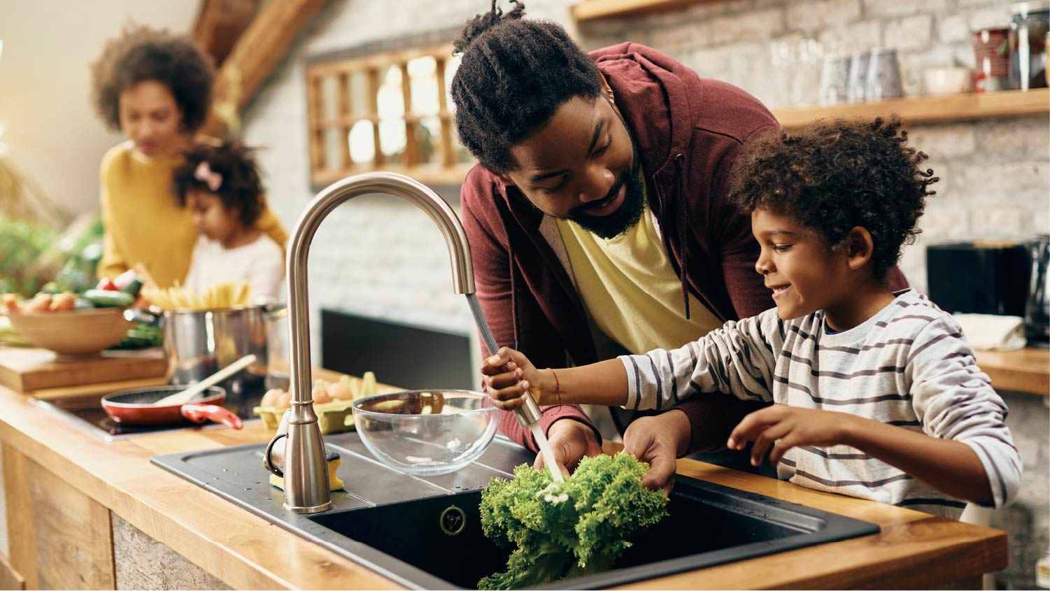 Family cooking in the kitchen