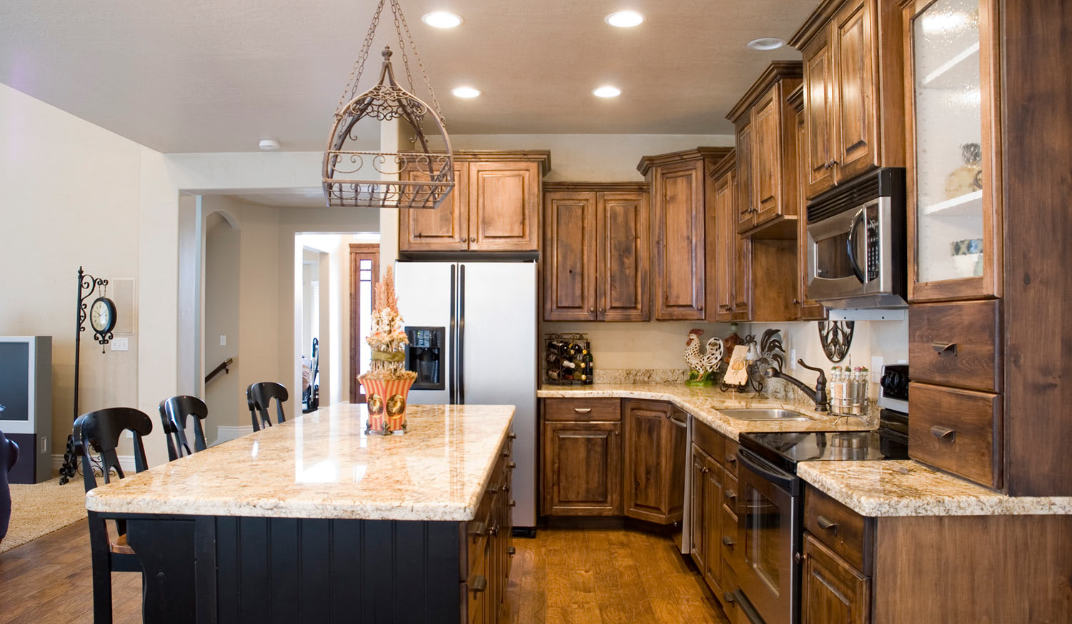 Dark stained wood in kitchen