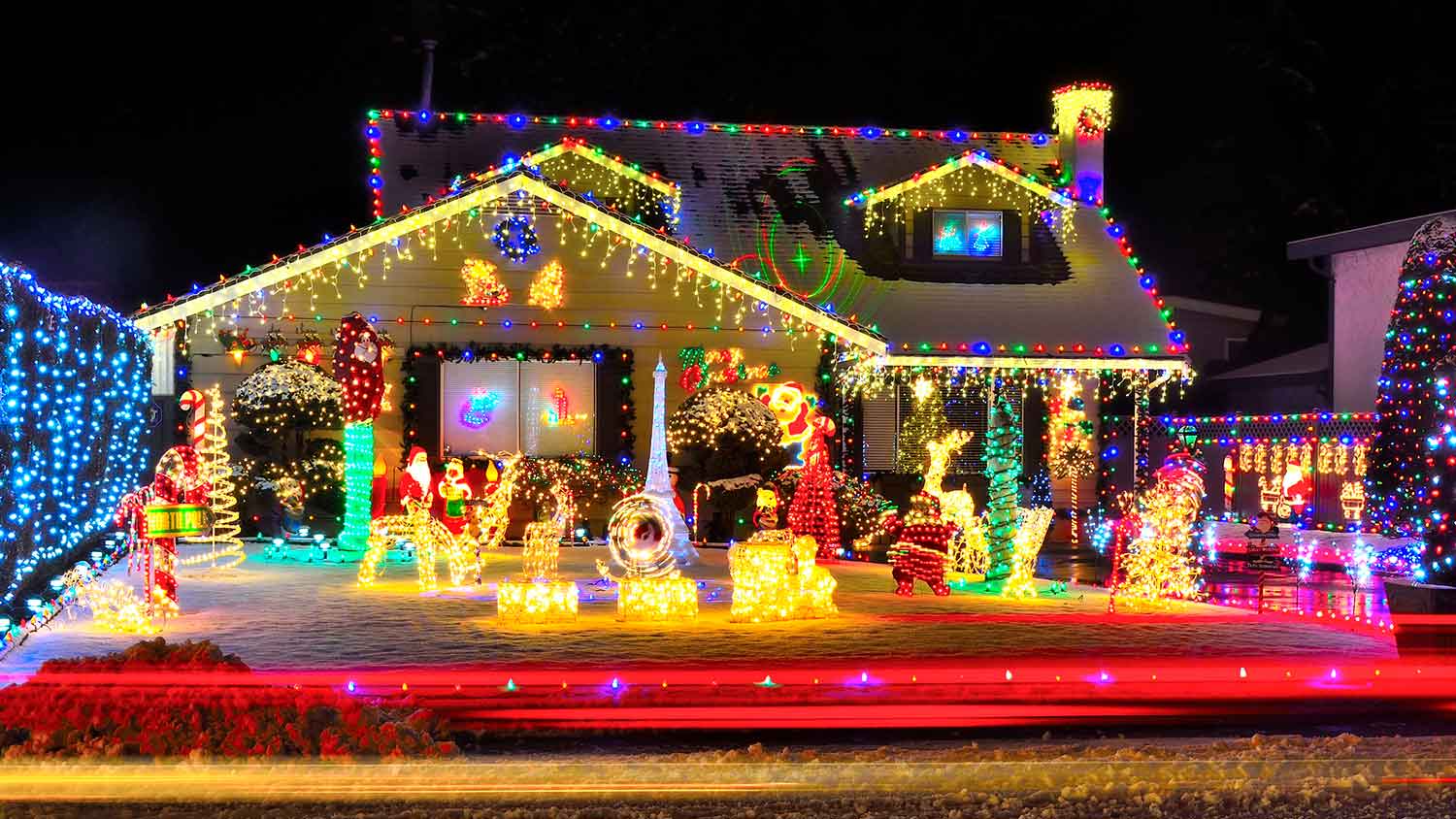 House displaying numerous Christmas lights
