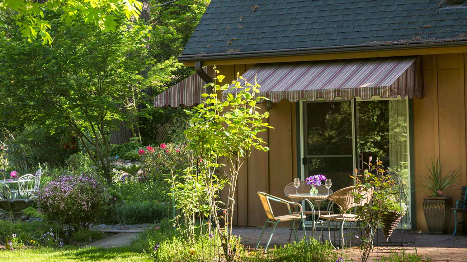 Cozy patio with a fixed awning