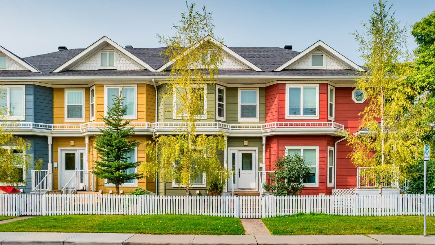 row of colorful townhouses