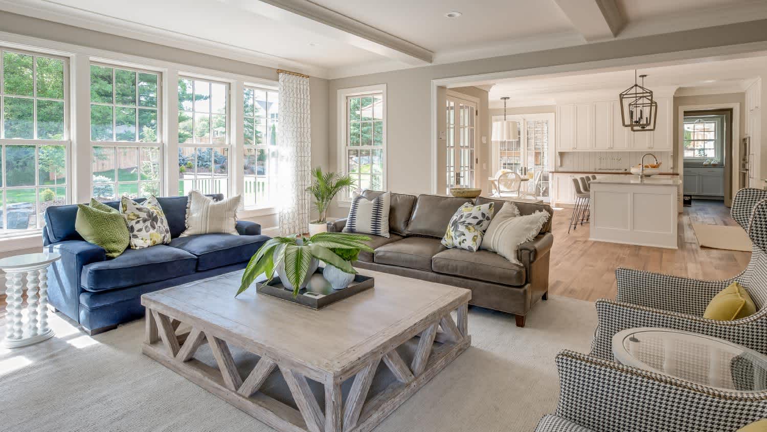 A nice living room with an open kitchen
