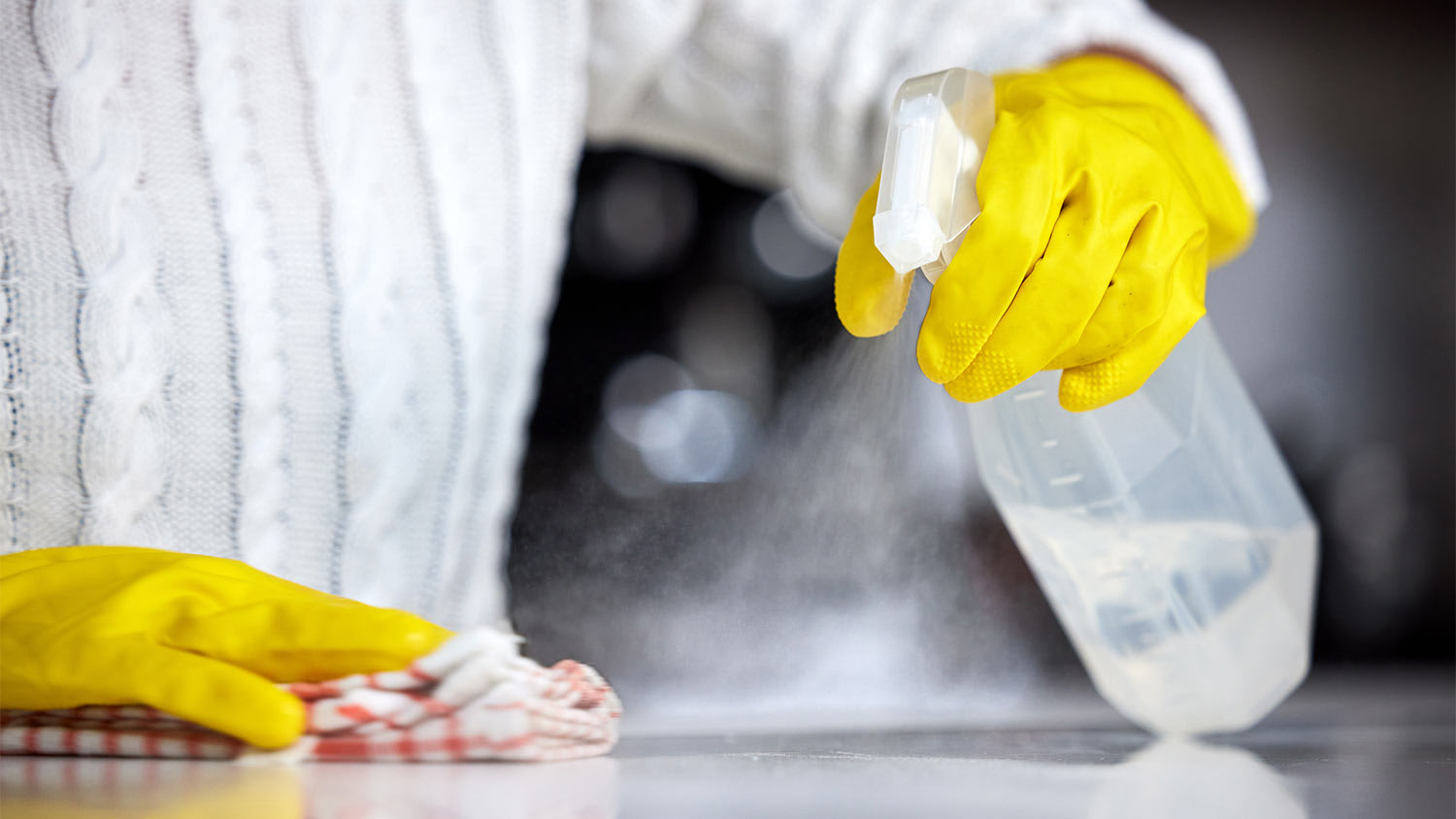 woman with spray bottle containing vinegar