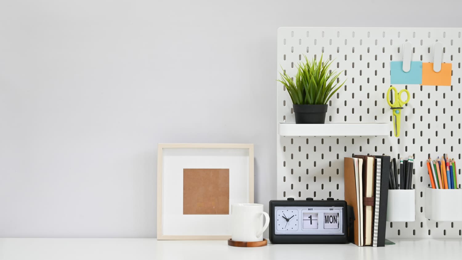supplies on a pegboard