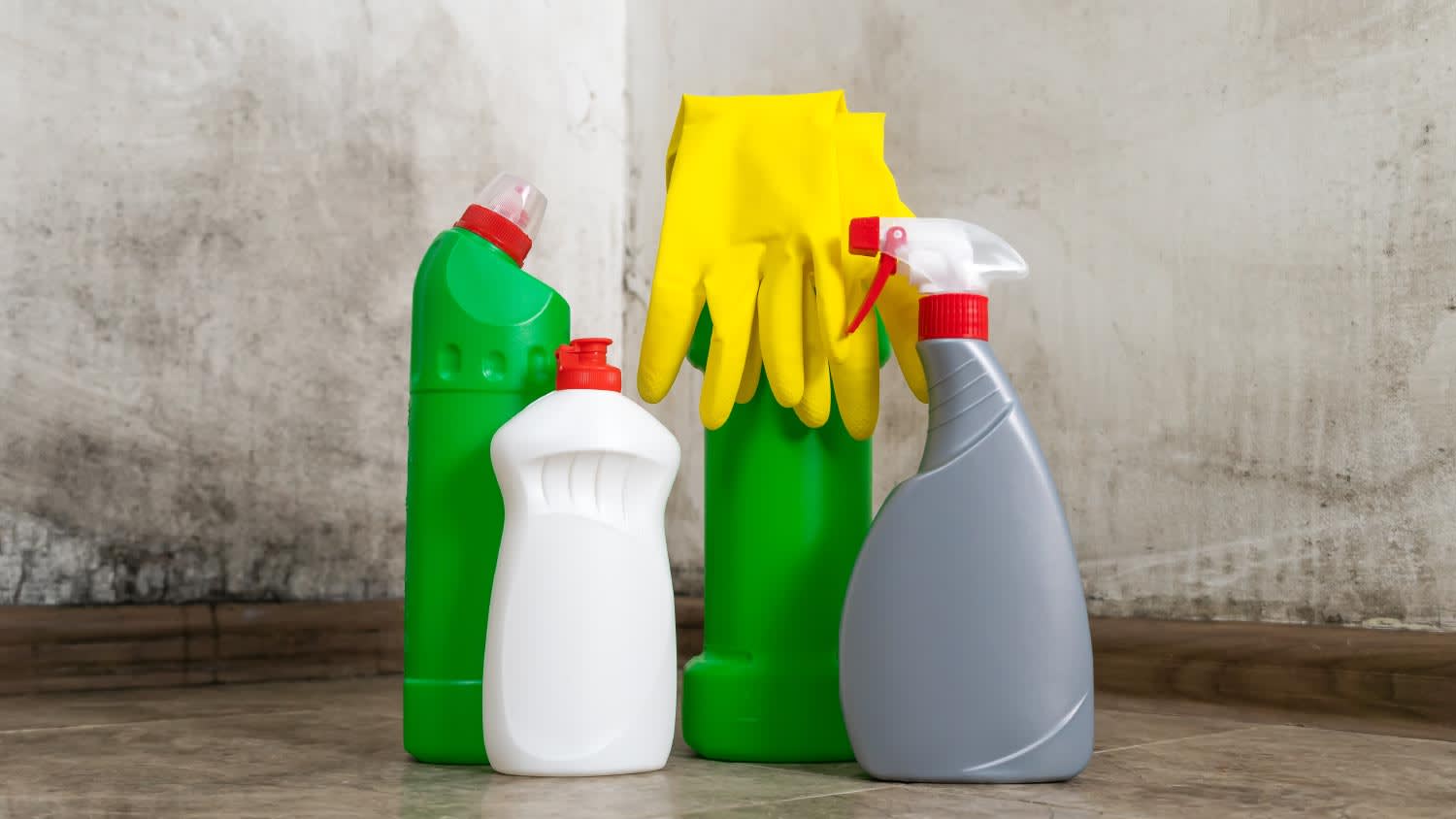 Cleaning products standing on the floor