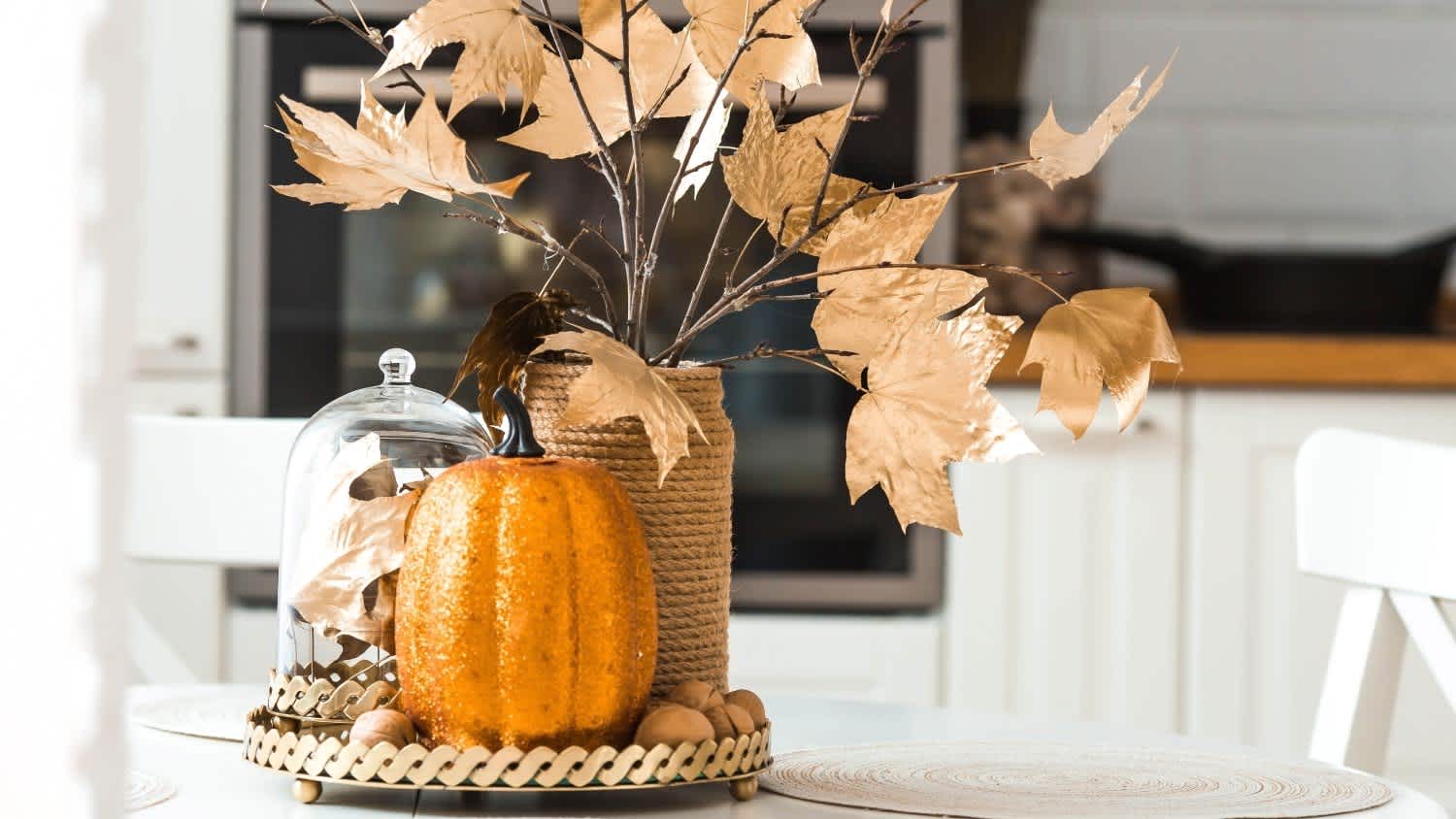 Branches with Golden leaves and a pumpkin