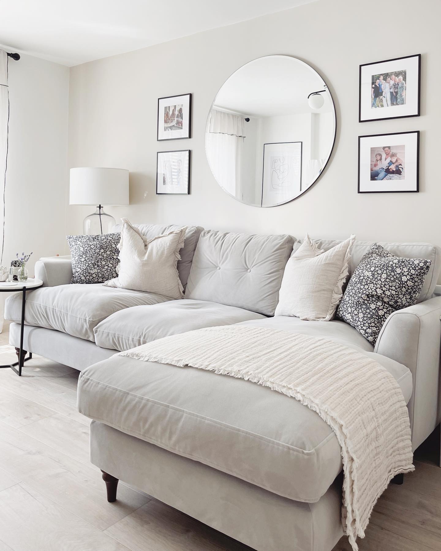 Grey and cream couch and decor